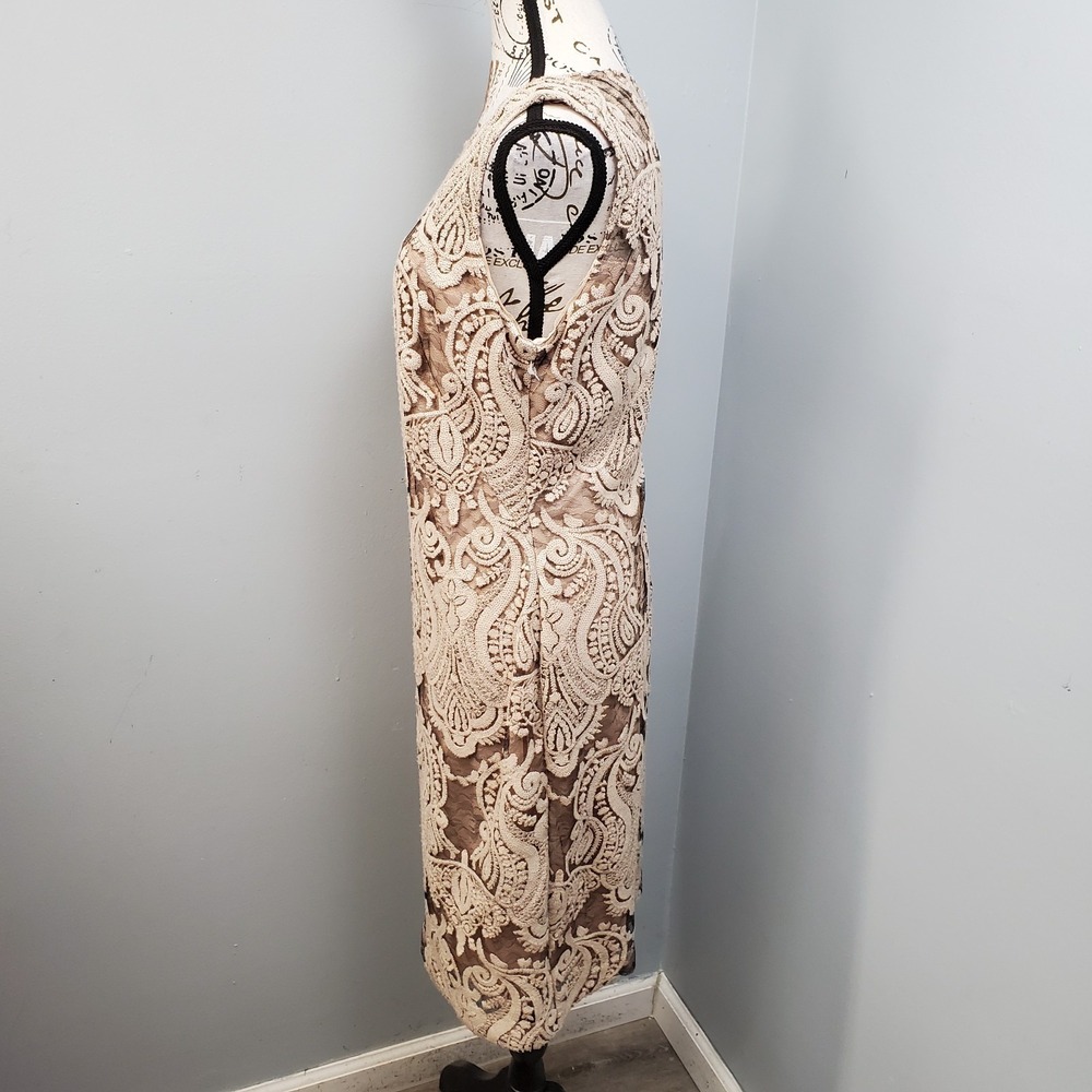 Calvin Klein Cocktail Dress Womens 10 Brown Embroidered Lace Overlay Back Zip - Picture 6 of 9
